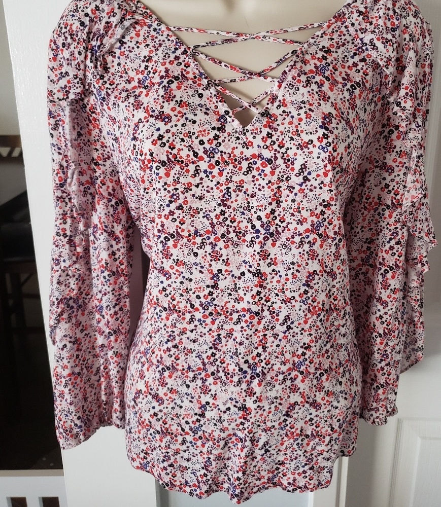 Red and white and blue Floral Blouse